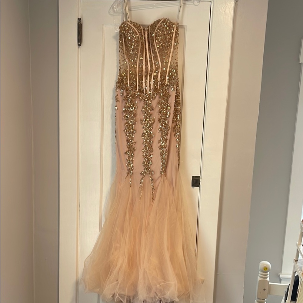 Stunning Pink Gold Sequin Strapless Dress